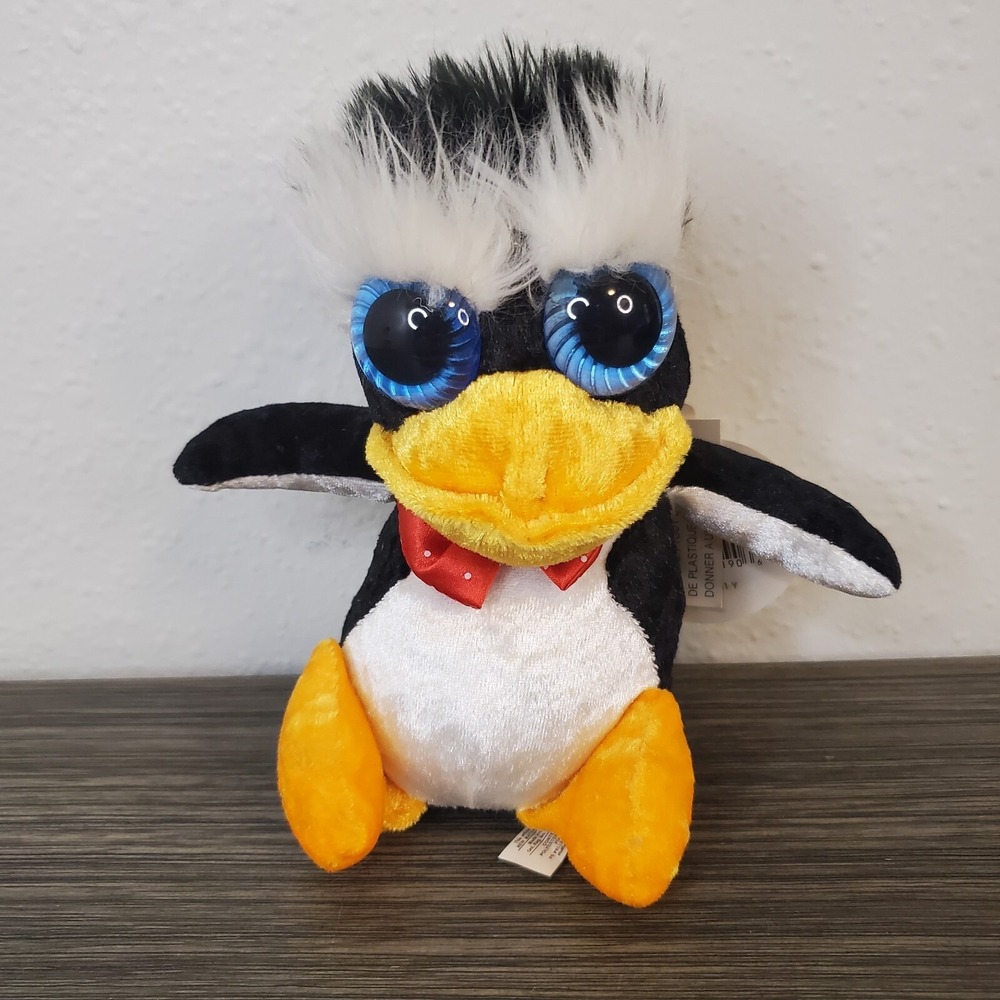 American Greetings CRAZY HAIR & Large Eyes Penguin Plush Stuffed Animal W/Tags